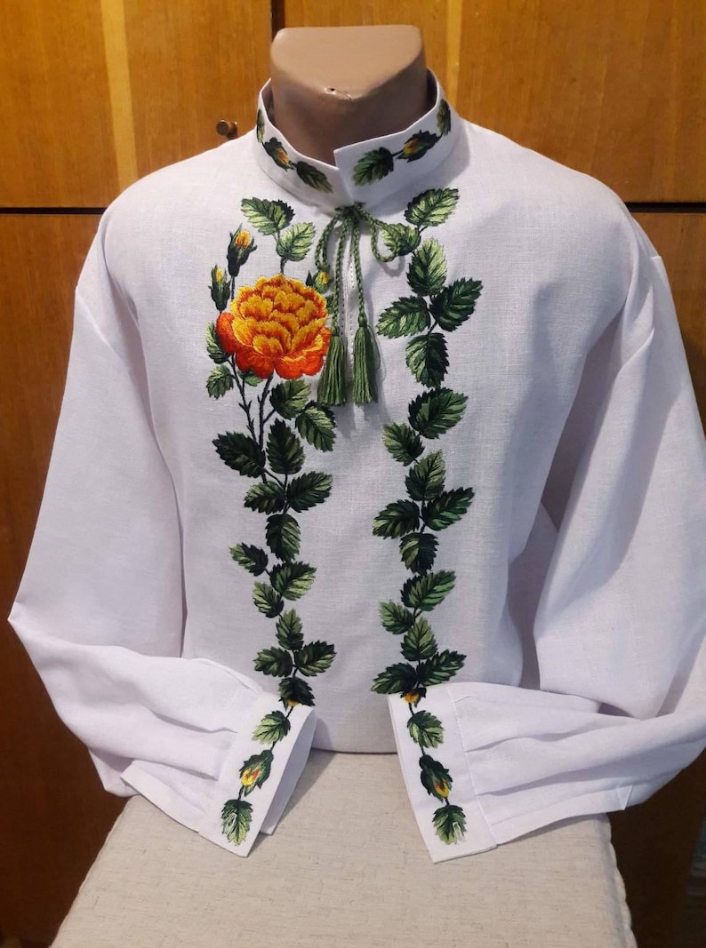 Flower embroidered men shirt with rose wonderful embroidered Etsy