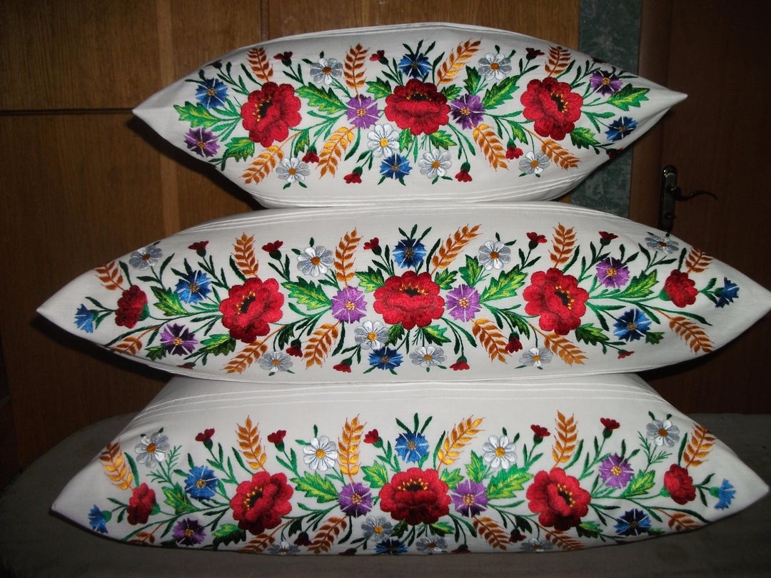 Hand Embroidered Ukrainian Pillows Floral Embroidery Hand Made Etsy