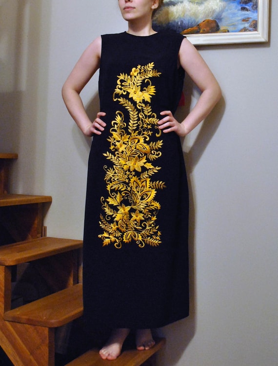 hand embroidery black dress