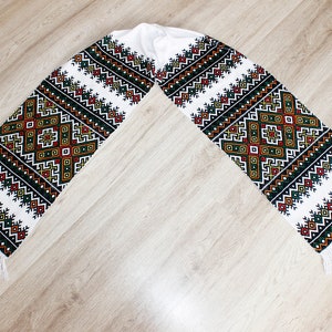 Multicolored ceremonial towel with hand embroidery Satin stich embroidery Rustic decor Wedding towel Ukrainian rushnyk