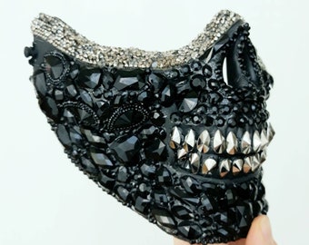 Black Gem Mosaic Skull Mask for Man, Women, Protective Dust Mask