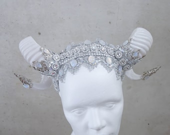 Snow Spirit Gothic Christmas Horns Crown, Antler Headband