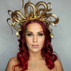 Custom Medusa Headdress, Golden Snake Crown, Goddess Headpiece