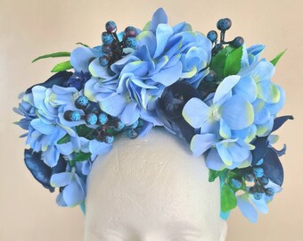 Corona de flores y bayas azules, Tocado del festival, Traje folclórico eslavo, Tocado de hadas, Accesorio de Halloween