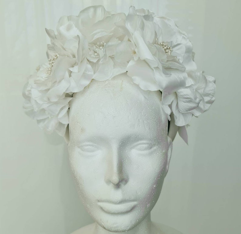 White Silk Flower Crown Wedding Headpiece Hen Party Etsy