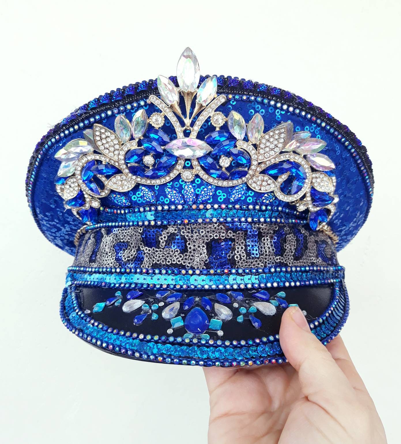 Rhinestones/ turquoise captains hat Amazon.com: Studded Rhinestone Captain main image 3