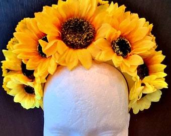 Corona de girasol, diadema de flores amarillas, tocado para festival