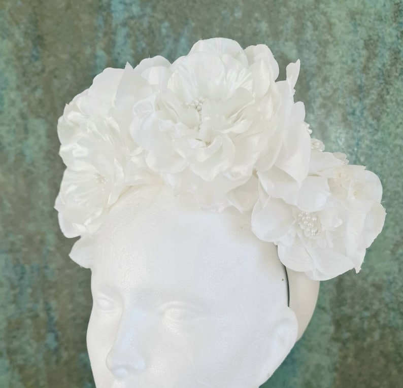 White Silk Flower Crown Wedding Headpiece Hen Party Etsy