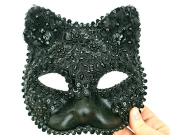 Máscara de carnaval de gato negro, disfraz de gato