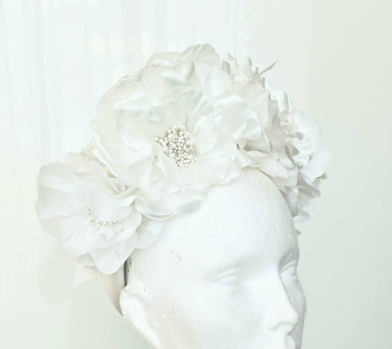 White Silk Flower Crown Wedding Headpiece Hen Party Etsy