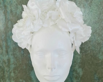 Corona de flores de seda blanca, tocado de boda, diadema para despedida de soltera