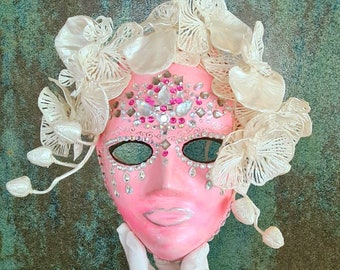 Tamaño L/XL Pink Pearl Máscara de Mascarada con Flores de Orquídeas