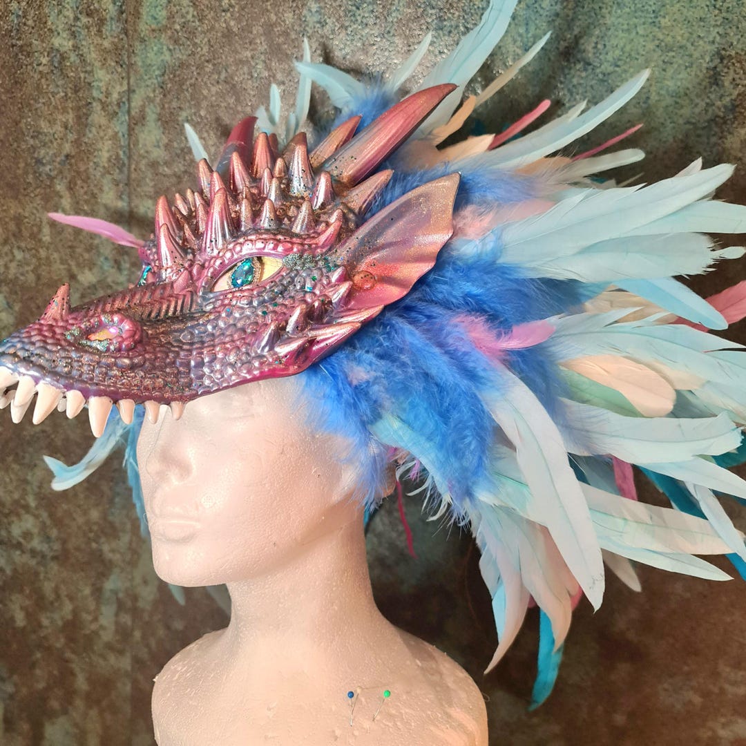 Pearl Dragon Headpiece , White Ice Dragon Feather Crown