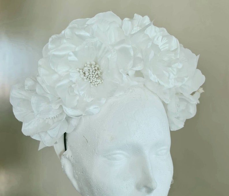 White Silk Flower Crown Wedding Headpiece Hen Party Etsy