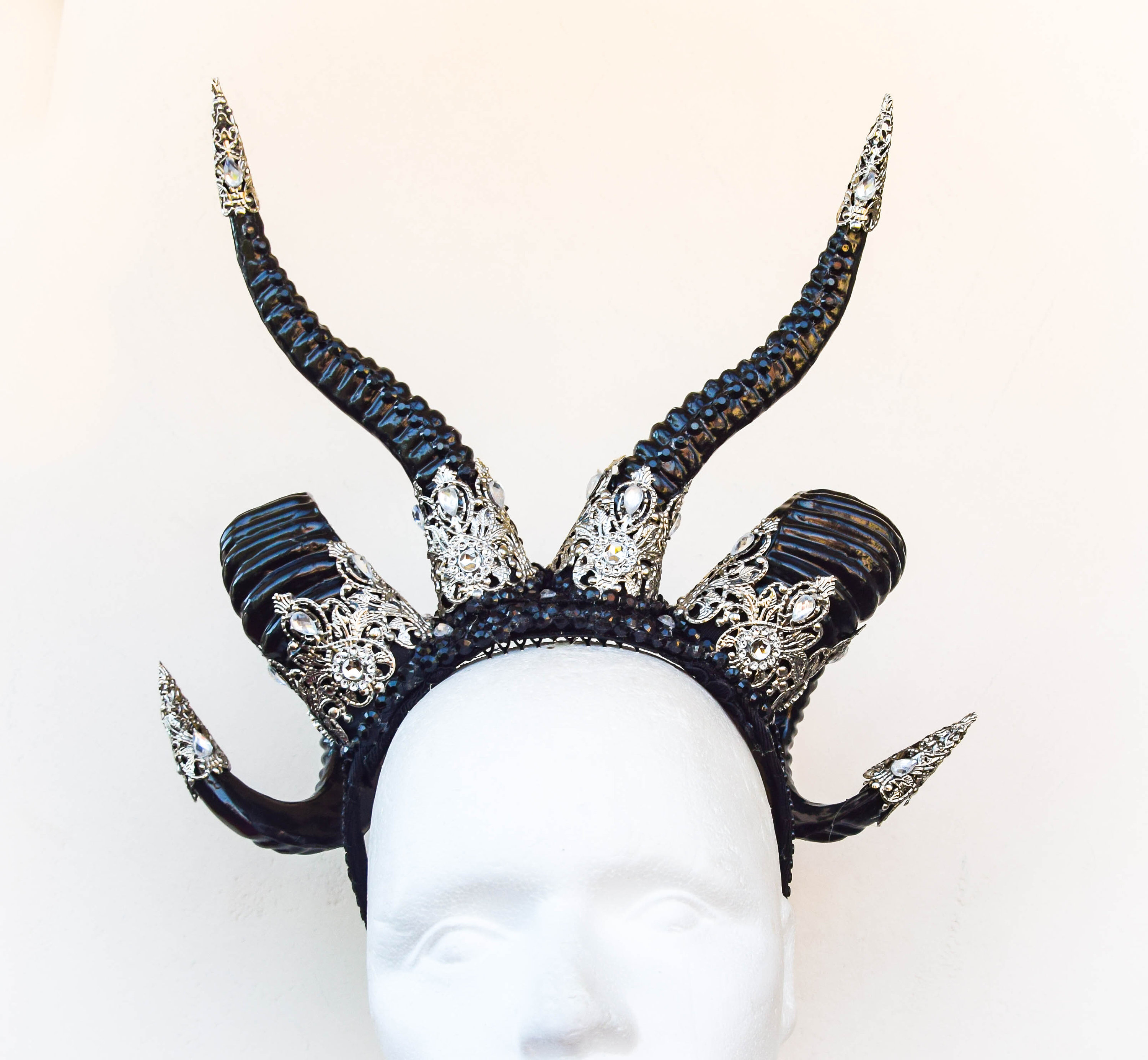 Gothic Black Antler Crown Fairy Headband Festival Costume Accessory MOSTORY Handmade Black Deer Antlers Headband Gothic Reindeer  main image 4