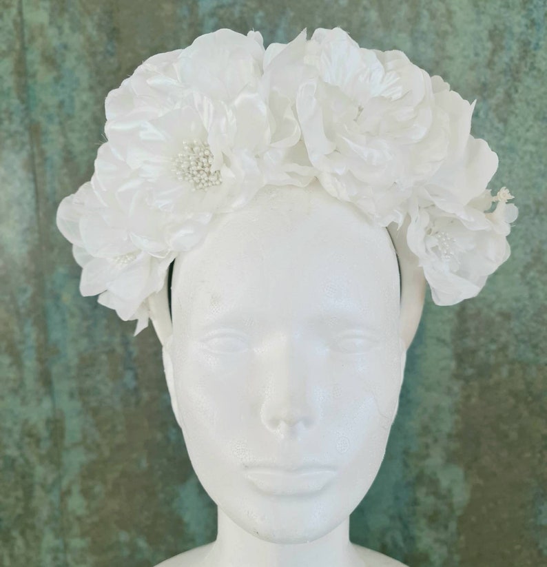 White Silk Flower Crown Wedding Headpiece Hen Party Etsy