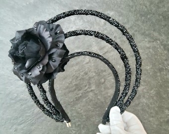 Black Crystal Triple Halo Flower Crown Diadema