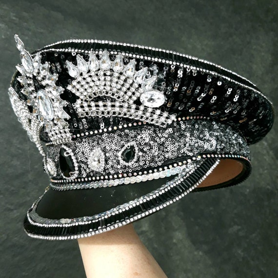 Black and Silver Custom Captains Hat Black and Silver Custom Design Captain main image 3