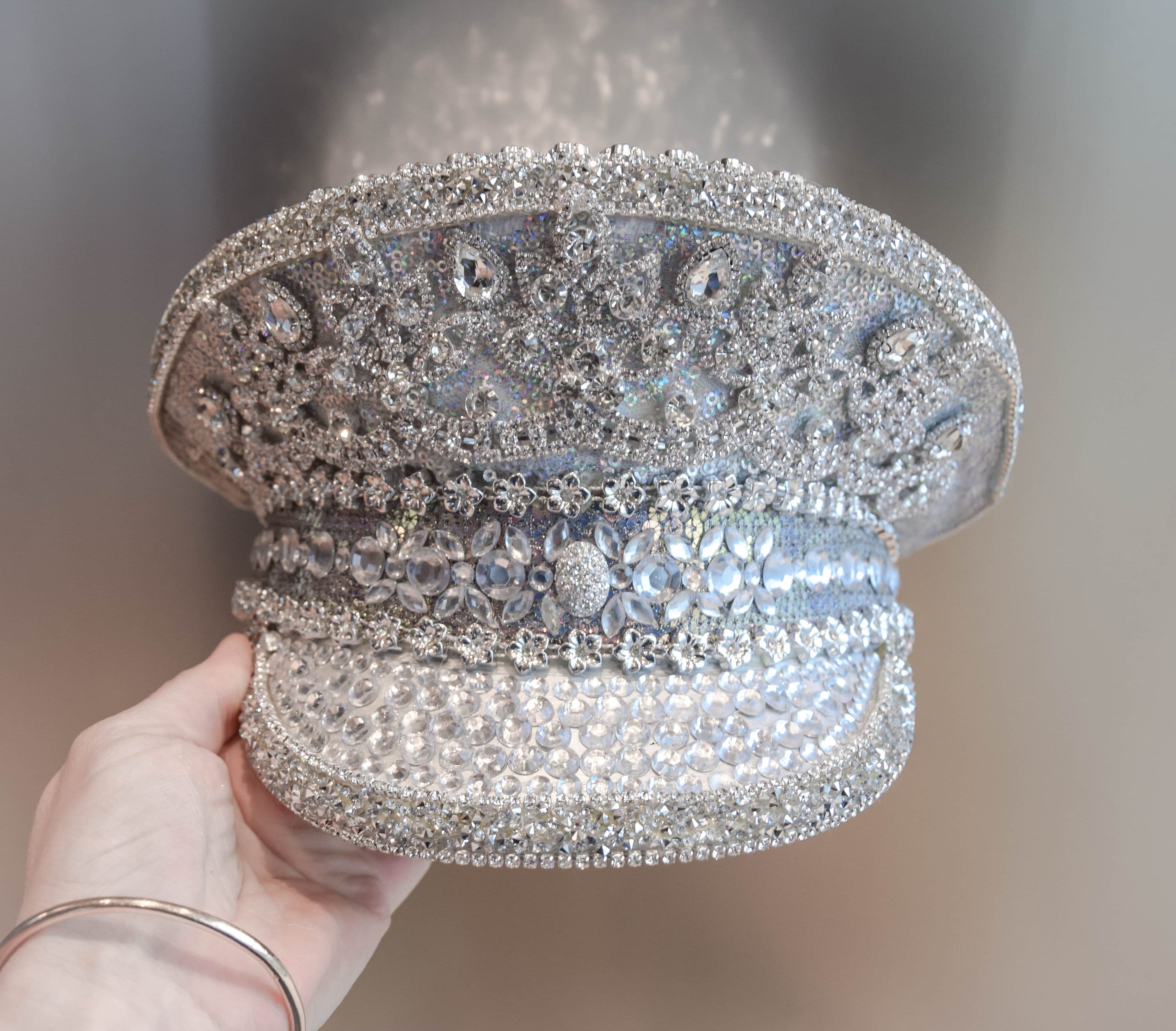 Captain Hat Shiny Silver Jewelled Hat 