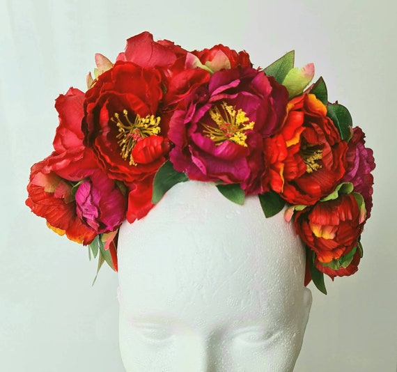 Red Rose Flower Crown , Summer Festival Headpiece , Hen Party Accessory