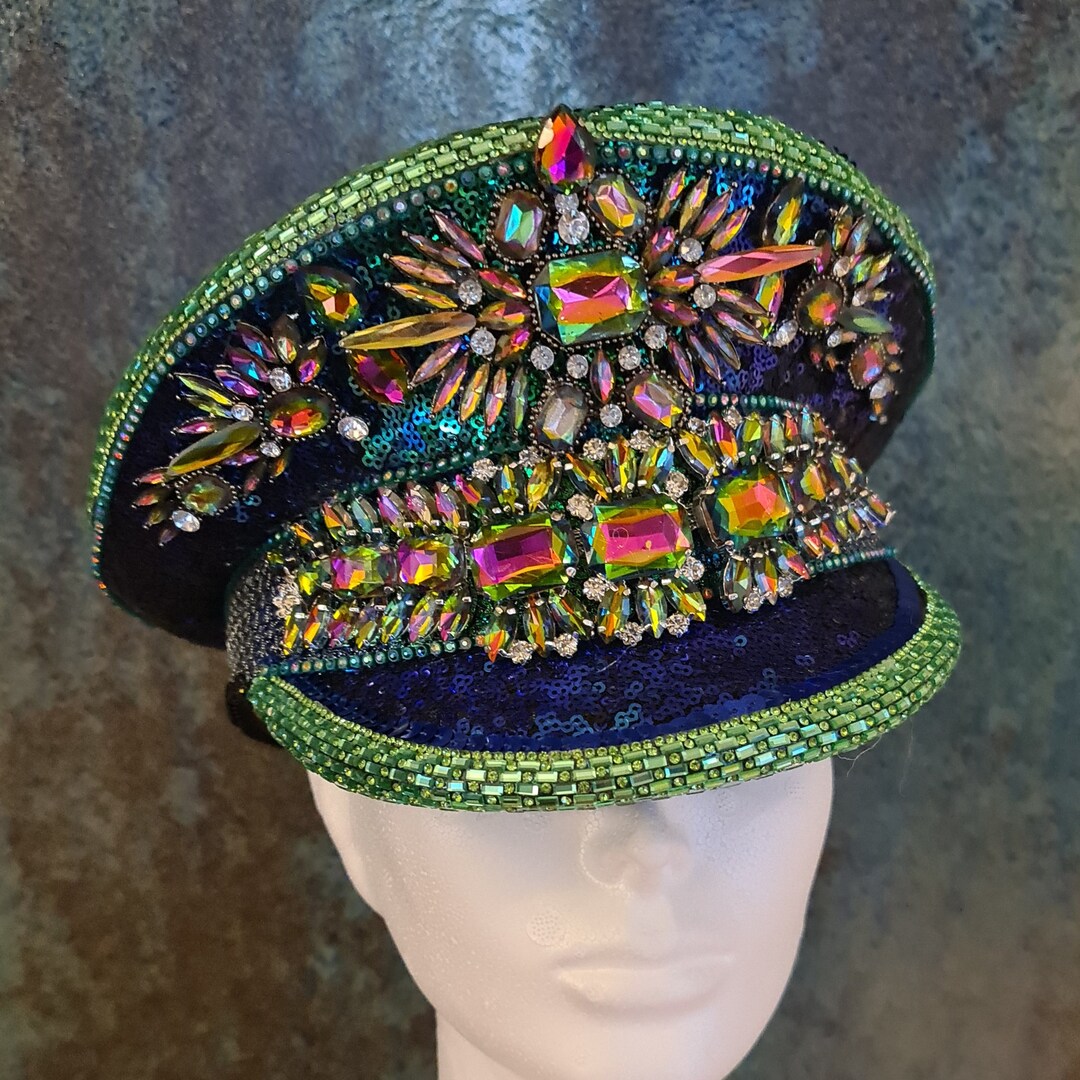 Blue Green Party Hat Mens Womens Embellished Hat Christmas Etsy
