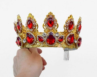 Medieval Queen Gold Ruby Tiara Crown Halloween Costume