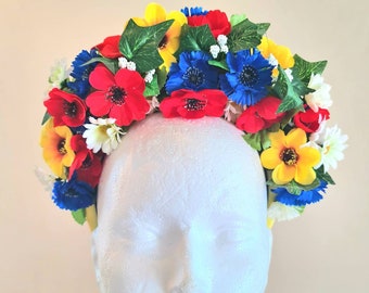 Slavic Folk Style Flower Crown , Polish , Ukranian , Czech Headpiece , National Costume