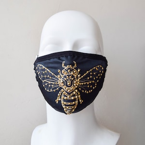 Bee Fabric Mask with Crystals, Rhinestone Designer Unisex Mask, Halloween Costume