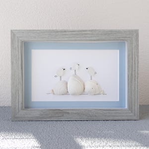 Three Sea Glass Birds on Sea Shells Sea Glass Picture - Coastal Decor - Beach Home Decor - Beach House - Sea Glass Art