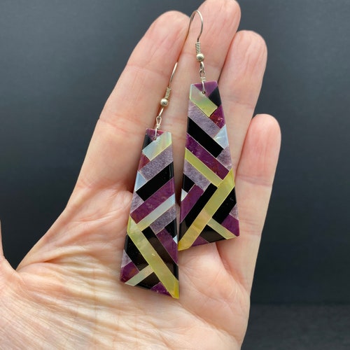 Santa shops Domingo Pueblo Made Sterling Mosaic Purple Slice Drop Earrings