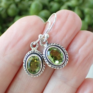 Peridot Faceted  Teardrop or Oval Sterling Silver Earrings