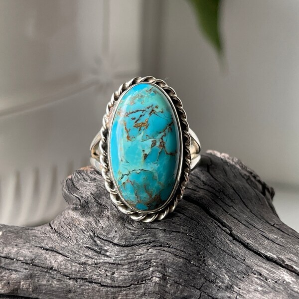 Sterling Silver Kingman Turquoise Southwestern Stone Crystal Ring Size 9.5