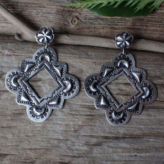 Sterling Silver Stamped Statement Stud Earrings b… - image 3