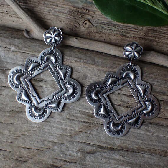 Sterling Silver Stamped Statement Stud Earrings b… - image 1