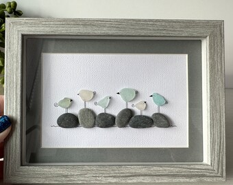 Sea Glass Six Birds Family Picture Pebble Art