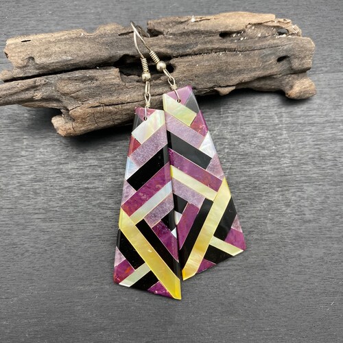Santa shops Domingo Pueblo Made Sterling Mosaic Purple Slice Drop Earrings