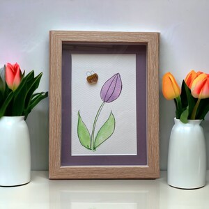 Purple Watercolor Tulip with a Sea Glass Bee Picture
