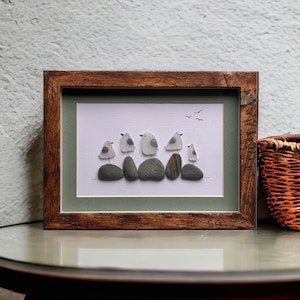Sea Glass Five Seagulls Family Picture Pebble Art