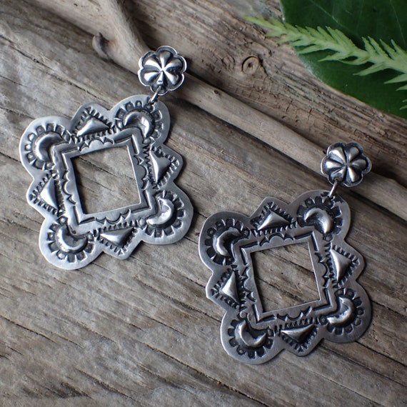 Sterling Silver Stamped Statement Stud Earrings b… - image 2