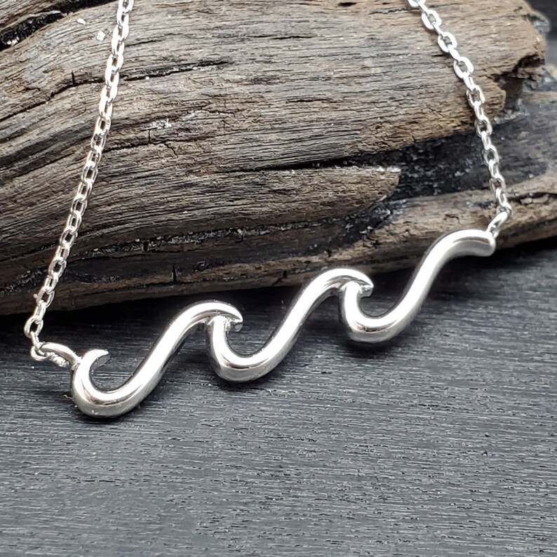 Sterling Silver Wave Necklace / Beach Necklace / Ocean Jewelry Etsy