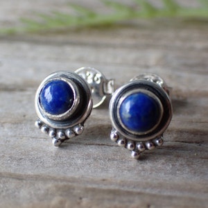 Lapis Sterling Silver Stone Crystal Stud Earrings