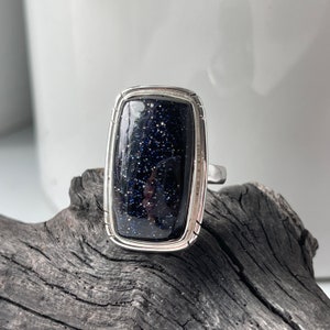 Blue Goldstone Stone Sterling Silver Ring Size 6