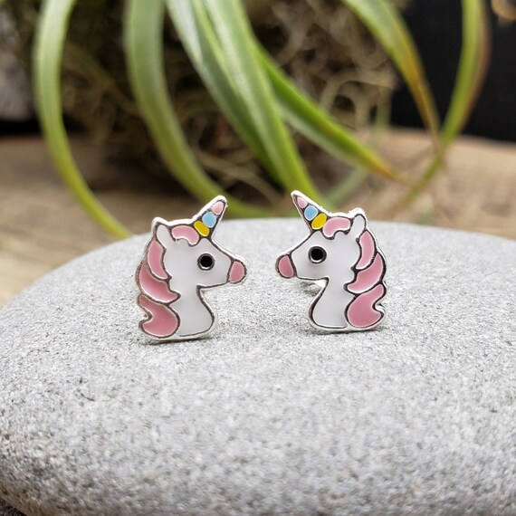 Nickel and Lead Free Sterling Silver Cute Pink and White Unicorn