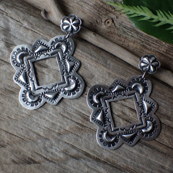 Sterling Silver Stamped Statement Stud Earrings b… - image 4