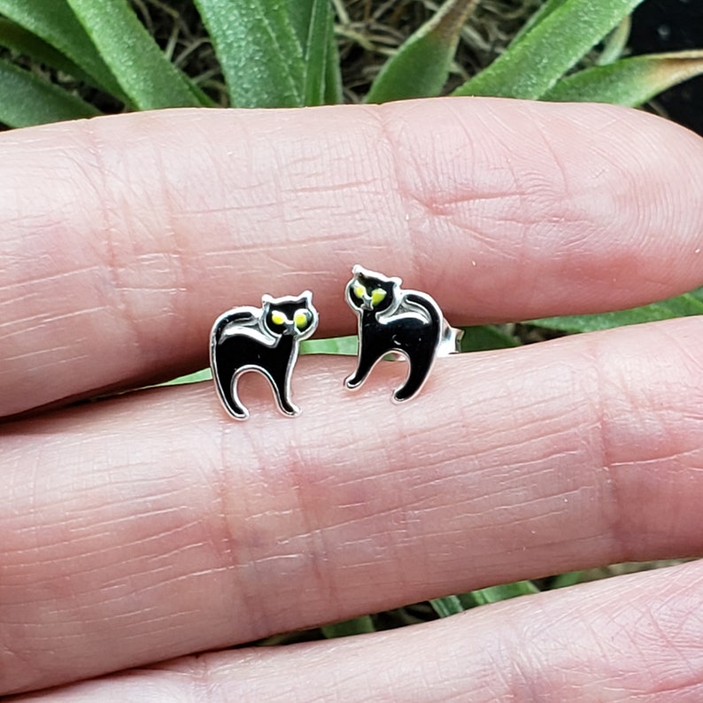 Nickel and Lead Free Sterling Silver Black Cat Studs // Halloween Earrings // Nickel Free Earrings // Hypoallergenic // Post Earrings image 2