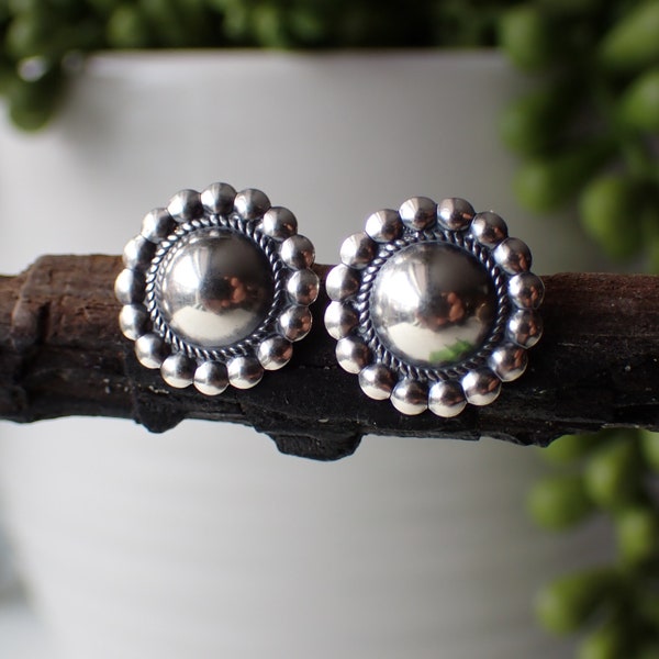 Sterling Silver Dome Stud Post Earrings by Native American Artist