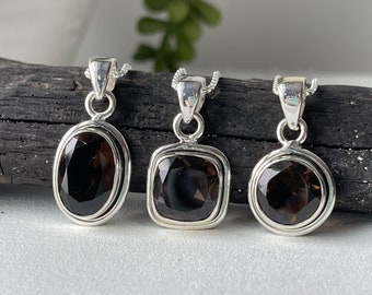 Smoky Quartz Sterling Silver Faceted Charm Necklace