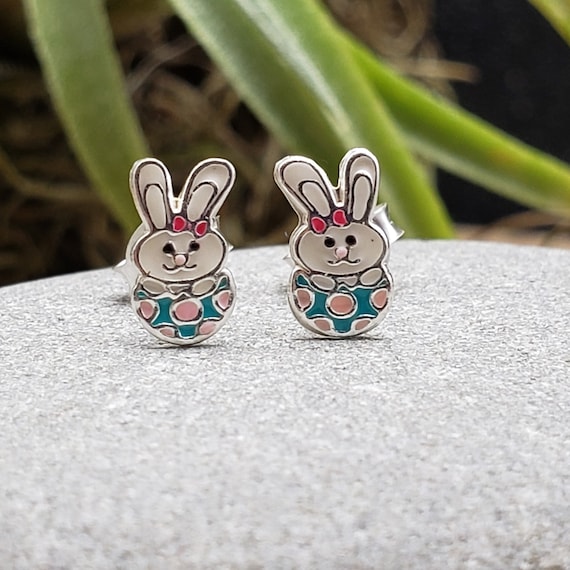 Tiny Enamel Bunny Stud Earrings
