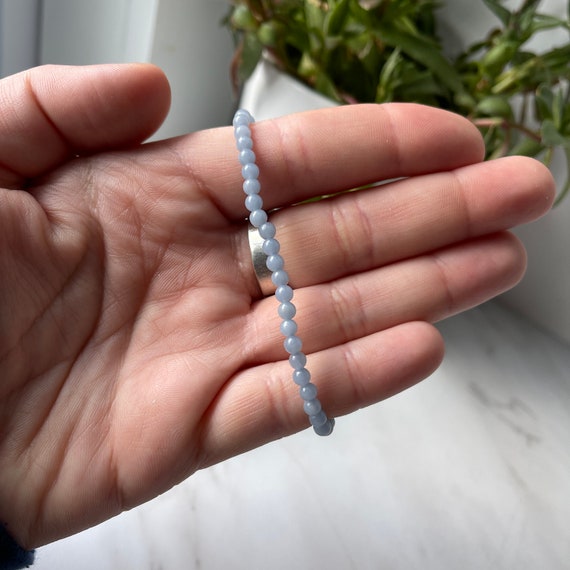 Angelite Gemstone Elastic Bracelet 3 mm // Stretchy Elastic Bead Bracelet