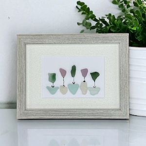 Sea Glass Multicolored Flower Pot Garden Picture Pebble Art
